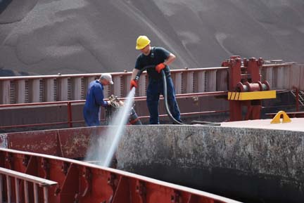 Hosing down cargo hold