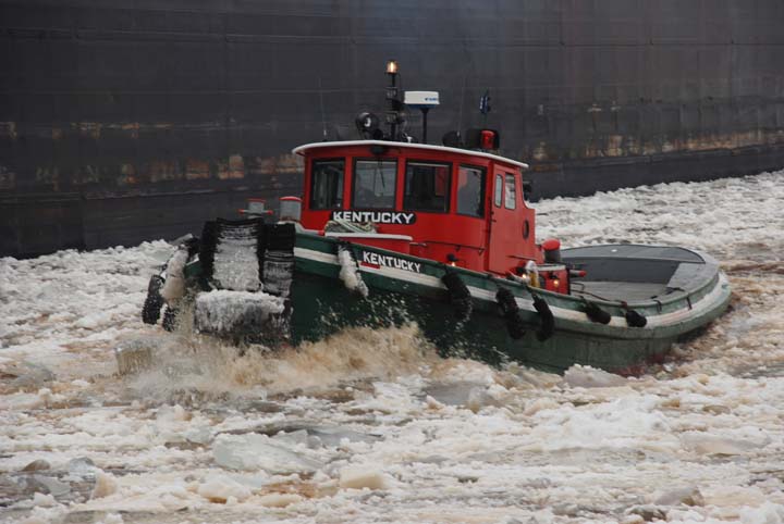 Tug flushing ice along St. Clair