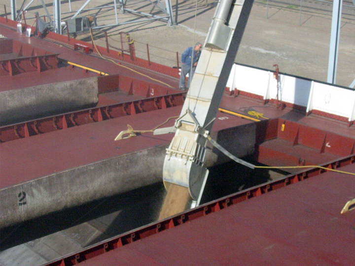 Grain spout over hatch on Herbert C. Jackson