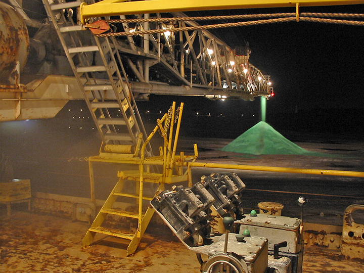 Manistee unloading salt at night