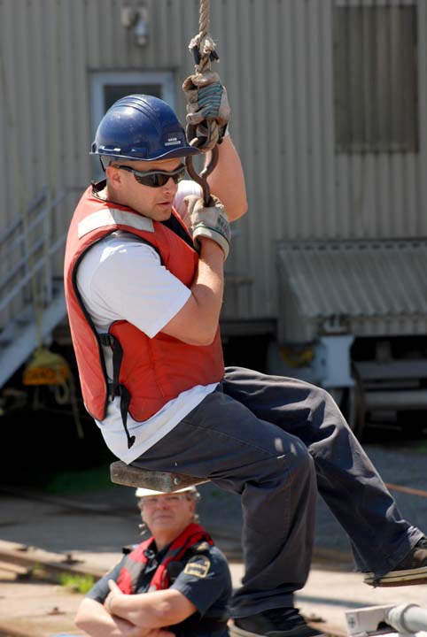 Deckhand in bosun's chair