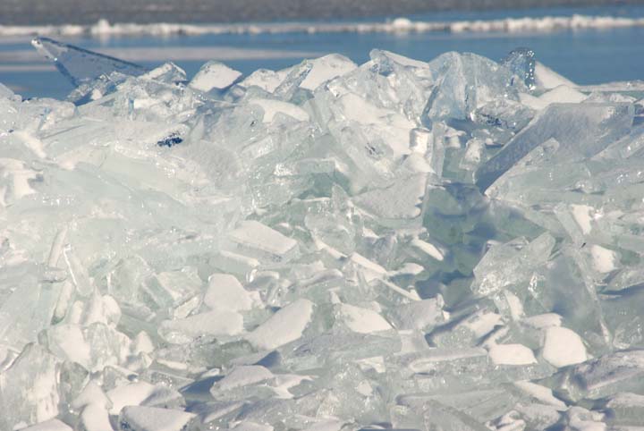 ice piled on beach