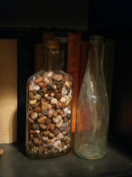 One of my favorites...a hand made glass bottle full of optical imperfections and distortions