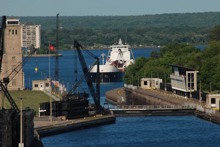 Ship approaching MacArthur Lock
