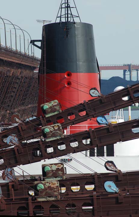 Looking aft as shuttles are lowered