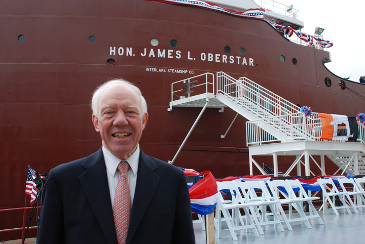 James Oberstar in front of namesake